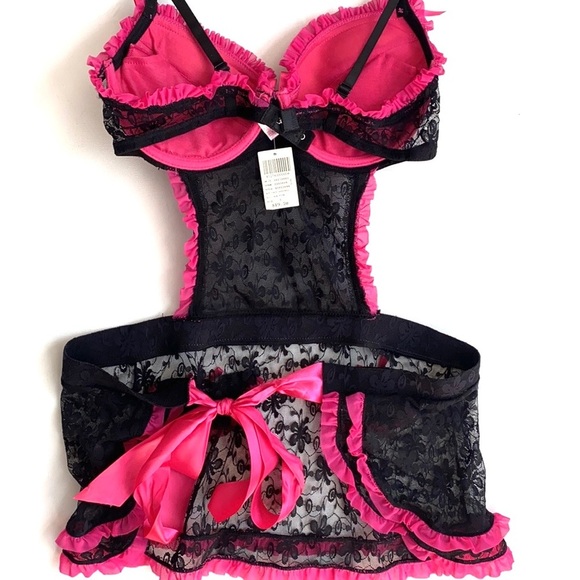 Native Intimates"Pink & Black lace Baby Doll Dress - Picture 9 of 9